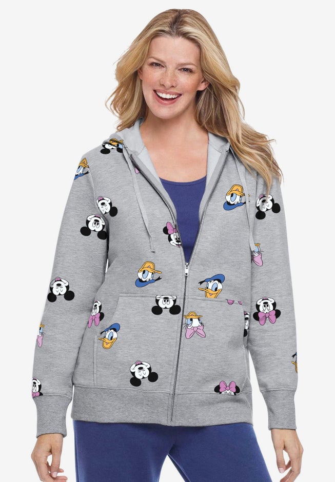 Disney Women's Zip Up Fleece Hoodie Mickey Mouse and Friends All Over Print image number 0