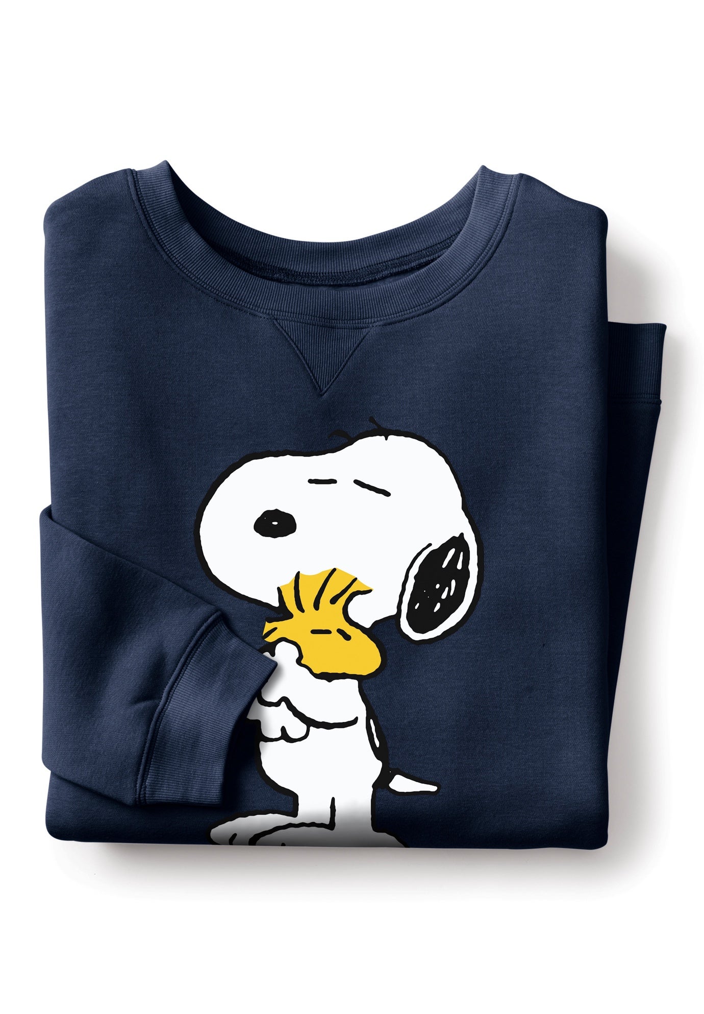 Peanuts Women's Long Sleeve Fleece Sweatshirt Navy Snoopy and Woodstock Hugging image number 2