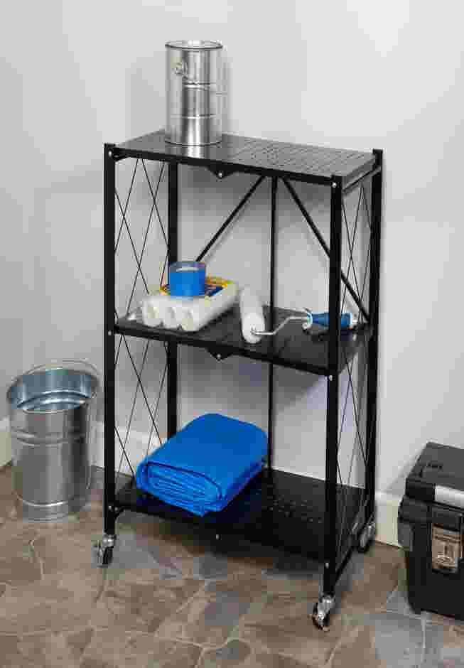 3-Tier Metal Folding Shelf on Wheels image number 0