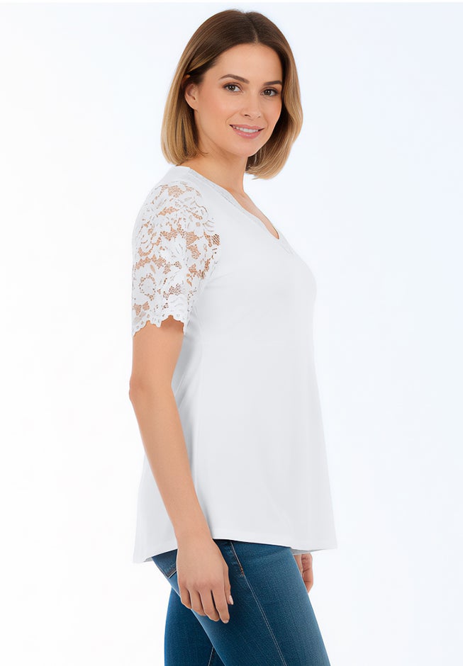Lace Trim V-Neck Top image number 2