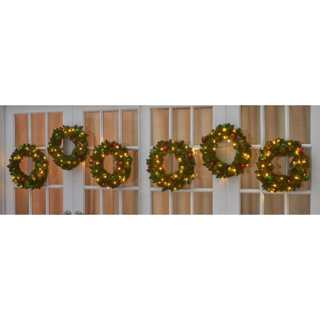 18" Pre-Lit Arrow-Tip Wreaths, Set of 6 image number 0