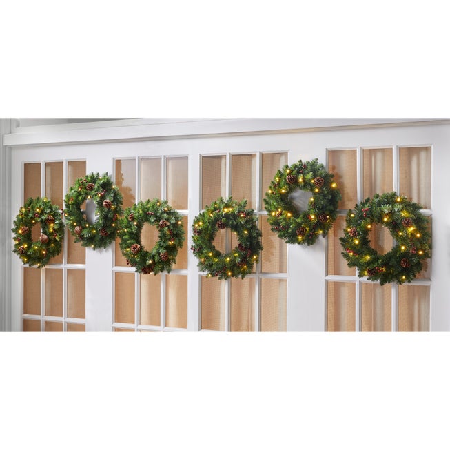 18" Pre-Lit Arrow-Tip Wreaths, Set of 6 image number 0