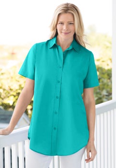 Perfect Short-Sleeve Collared Button Down Tunic
