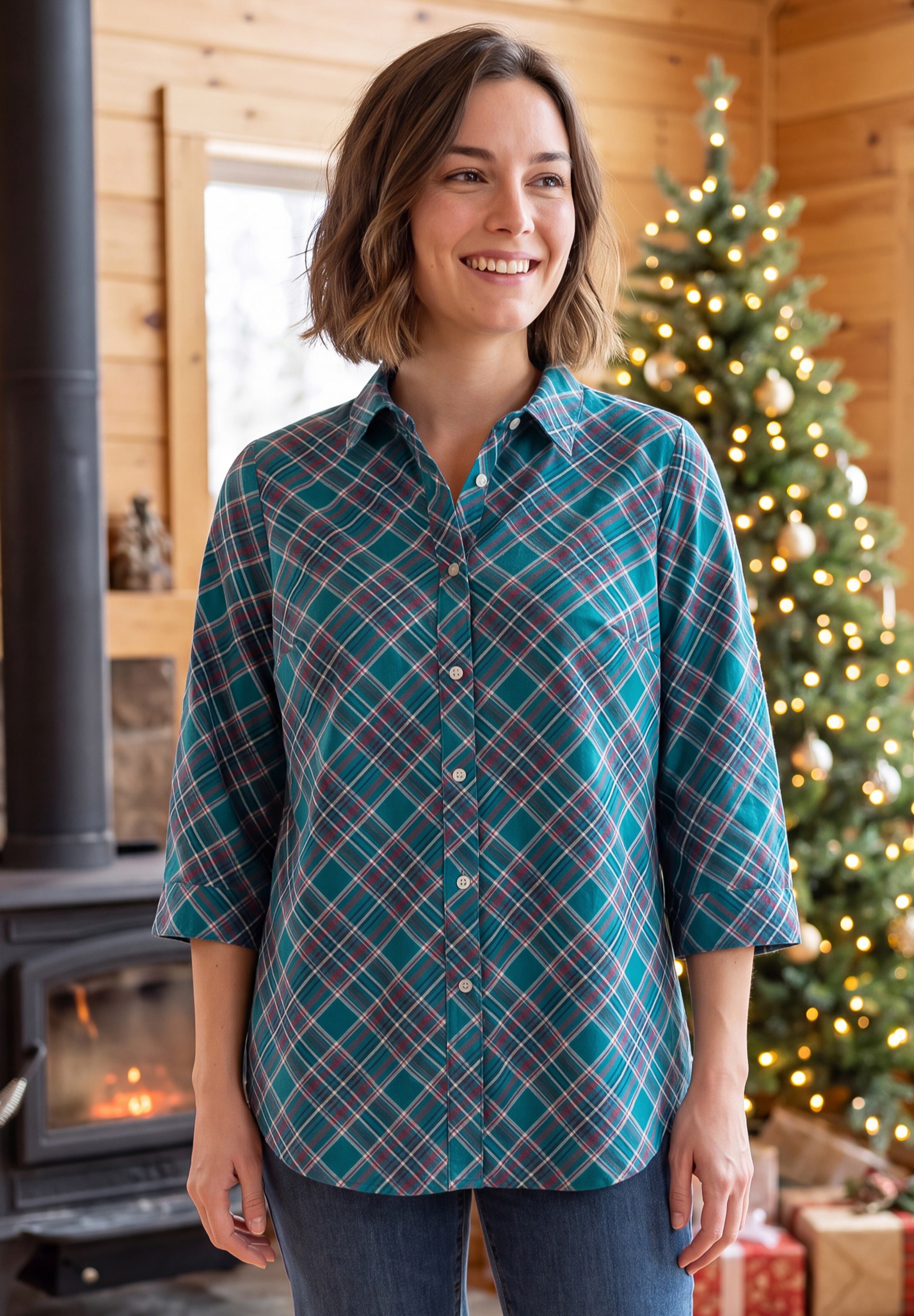 Perfect Three Quarter Sleeve Button-Down Tunic image number 0
