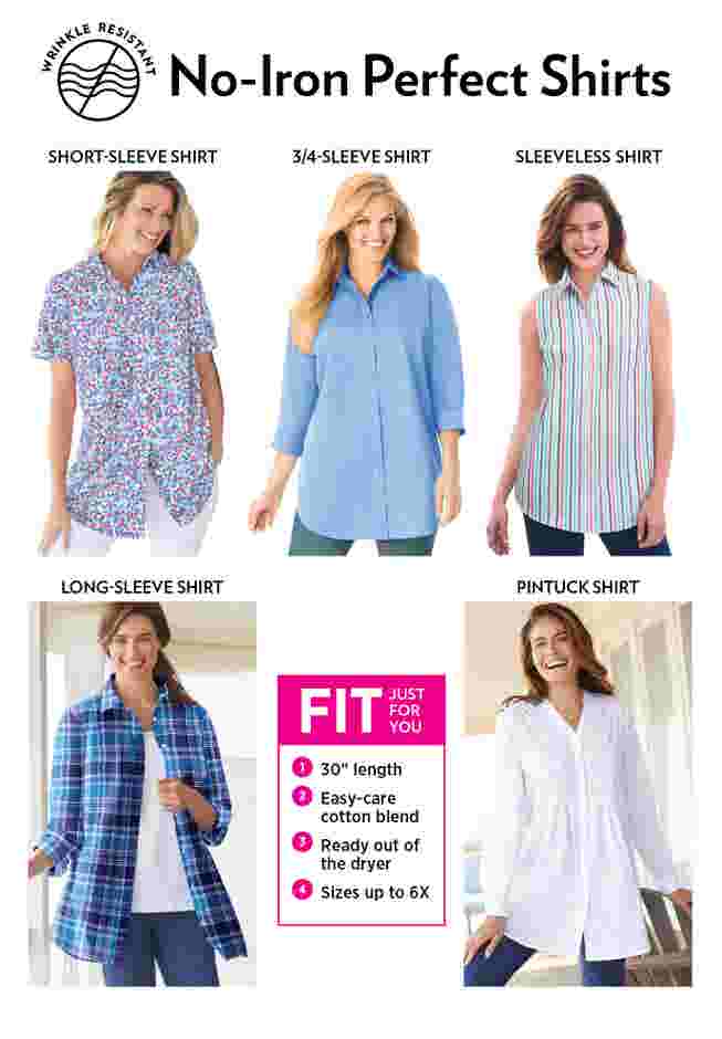 Perfect Three Quarter Sleeve Tunic Shirt WrinkleResistant, White