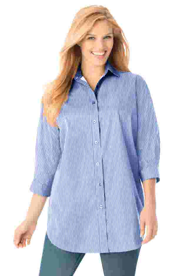 Perfect Three Quarter Sleeve Tunic Shirt WrinkleResistant, White