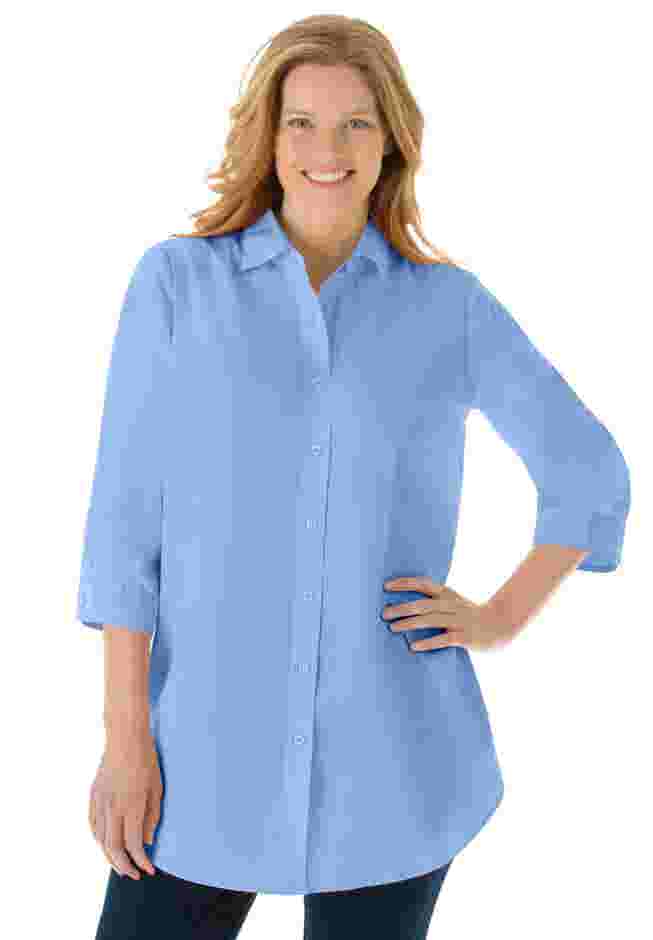 Perfect Three Quarter Sleeve Tunic Shirt WrinkleResistant, White