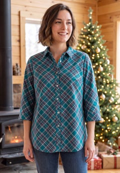 Perfect Three Quarter Sleeve Button-Down Tunic
