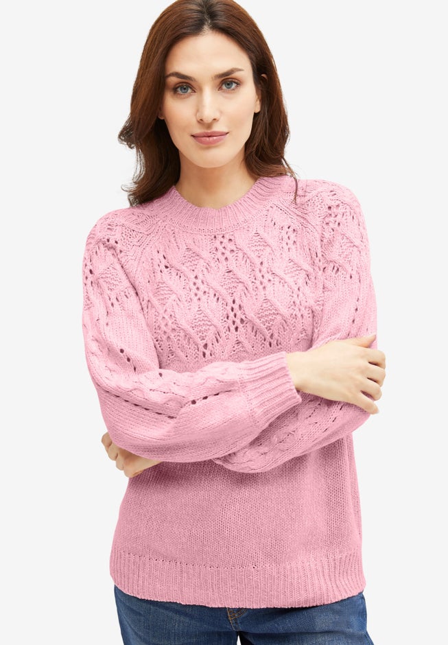 Pointelle Yoke Pullover Sweater image number 0