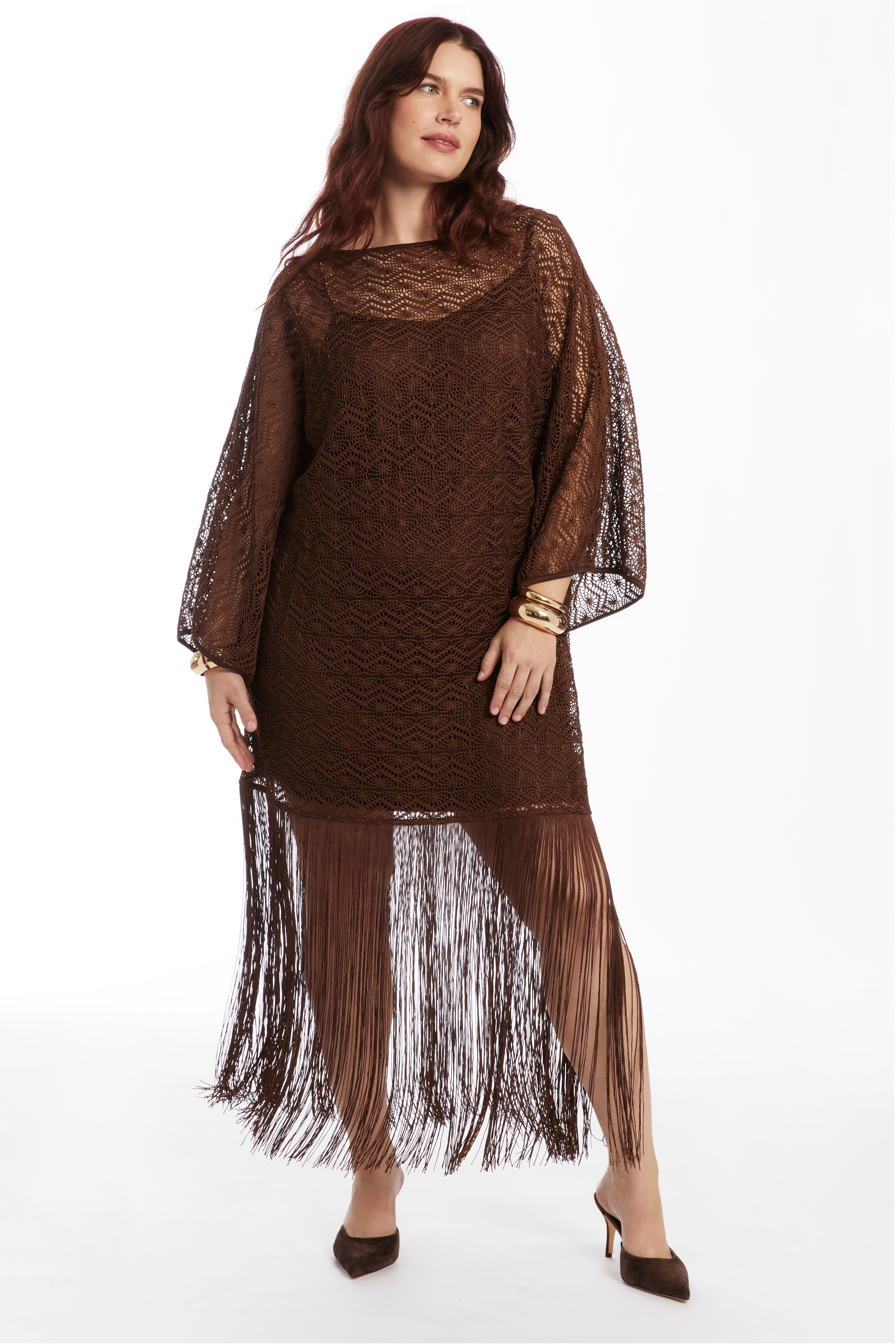 Lace Kimono Dress with Fringe image number 0