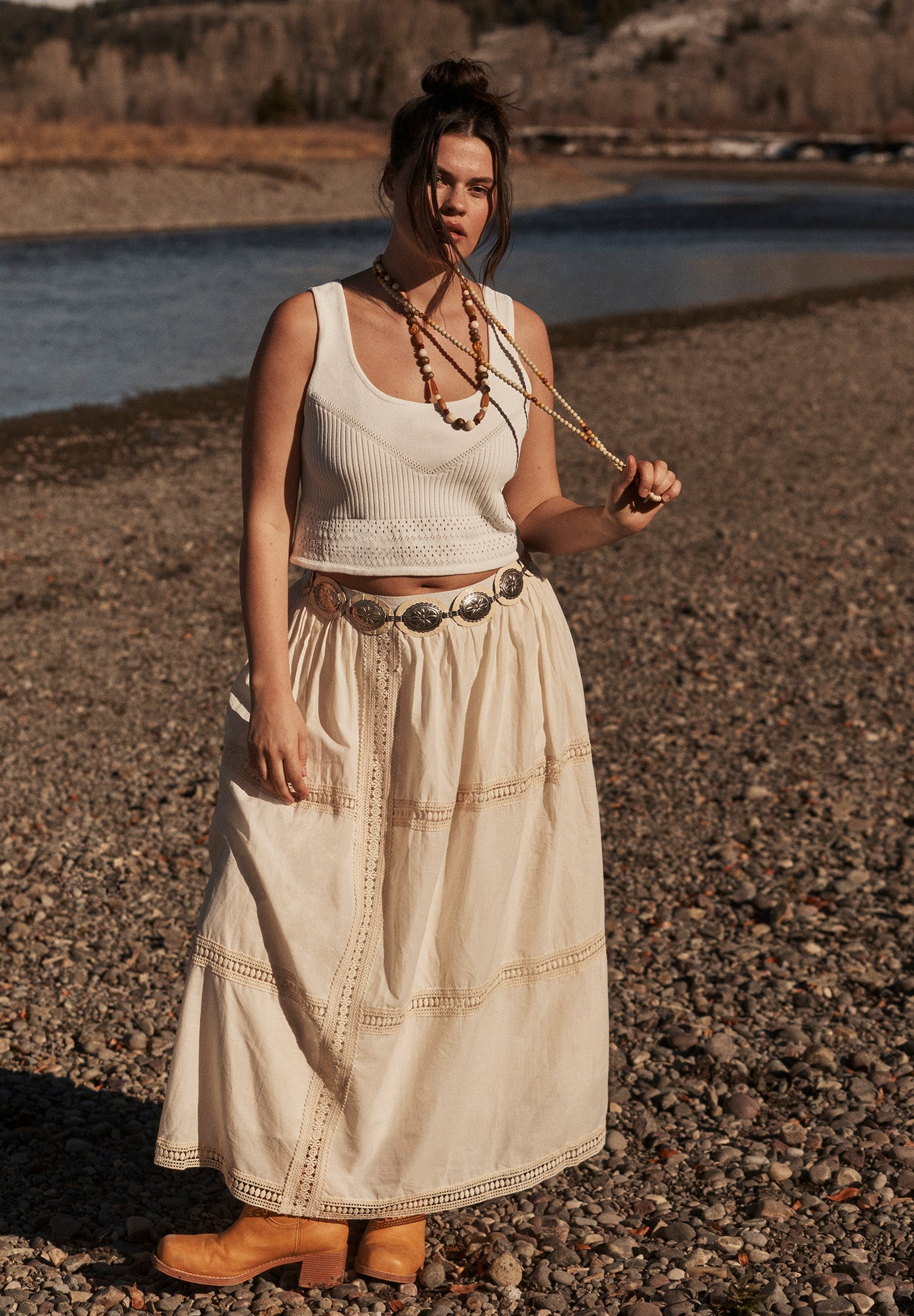 Lace Insert Midi Skirt image number 3