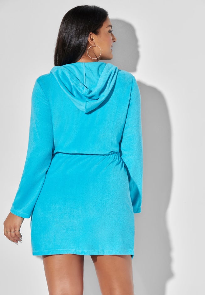 French Terry Tie Waist Hoodie Cover Up image number 1