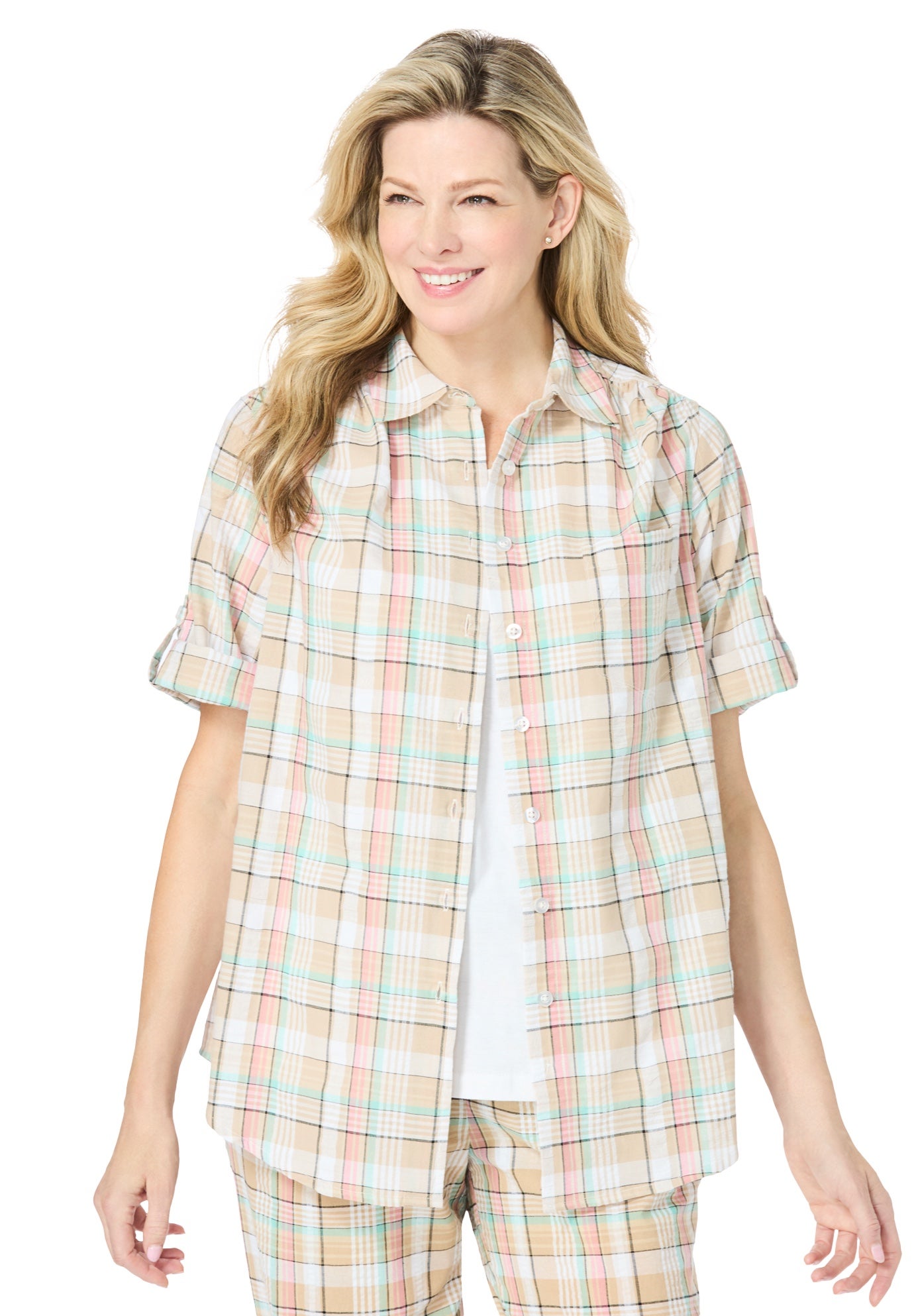 Short-Sleeve Button-Down Cotton Seersucker Shirt image number 0