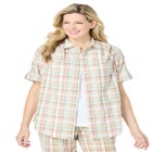 Short-Sleeve Button-Down Cotton Seersucker Shirt image number null