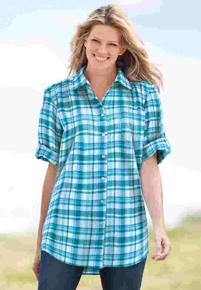 Short-Sleeve Button Down Seersucker Shirt image number 4