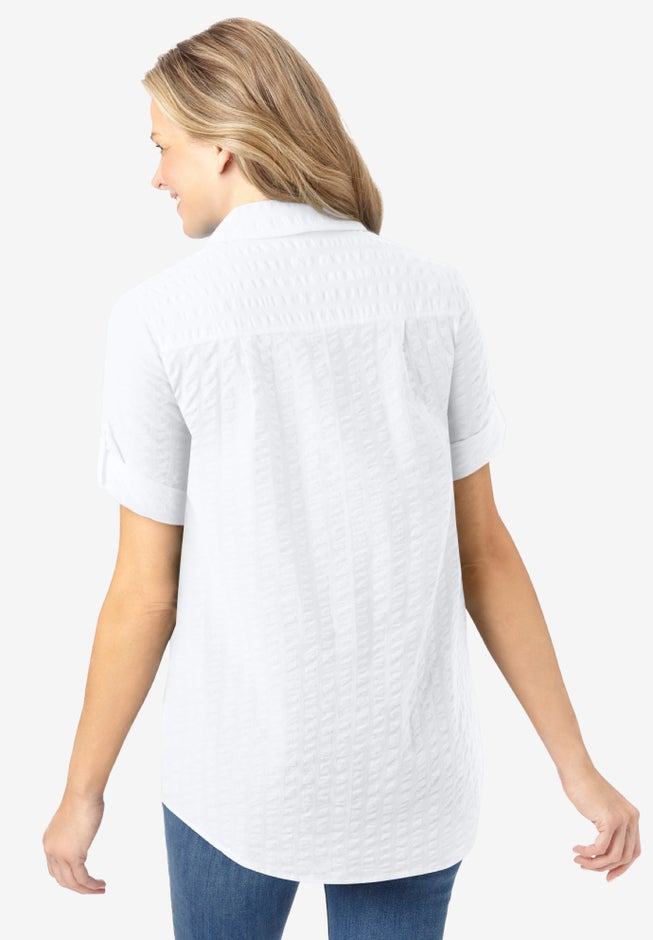 Short-Sleeve Button Down Seersucker Shirt image number 1