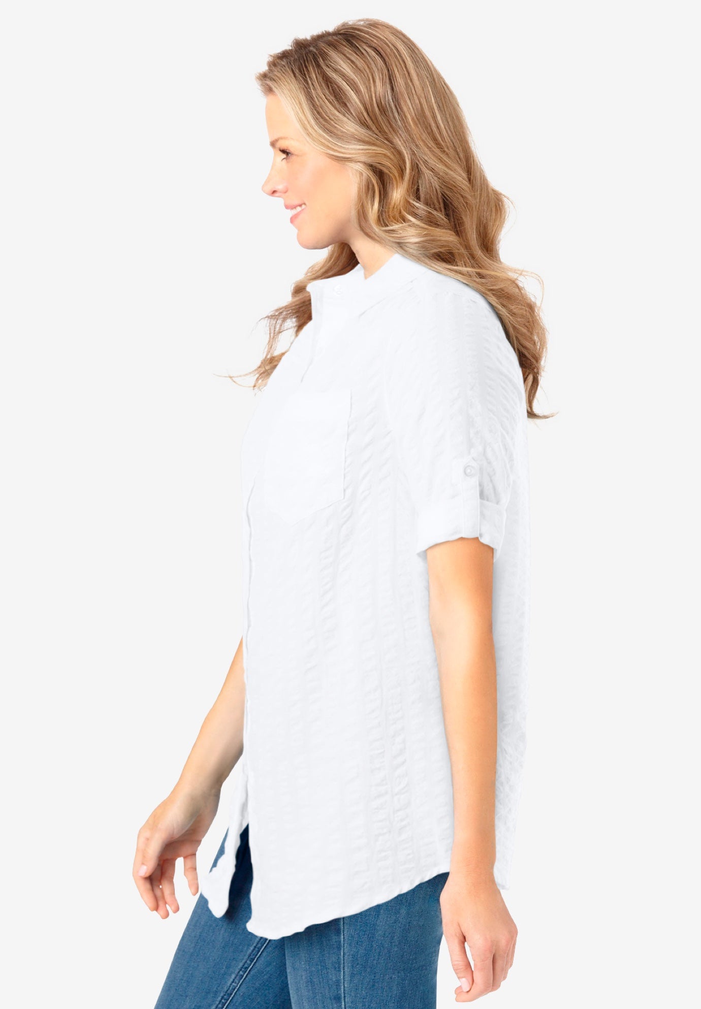 Short-Sleeve Button Down Seersucker Shirt image number 2