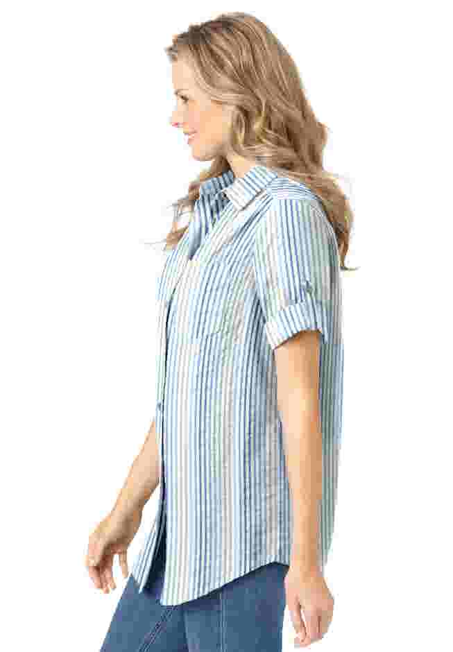 Short-Sleeve Button Down Seersucker Shirt image number 2