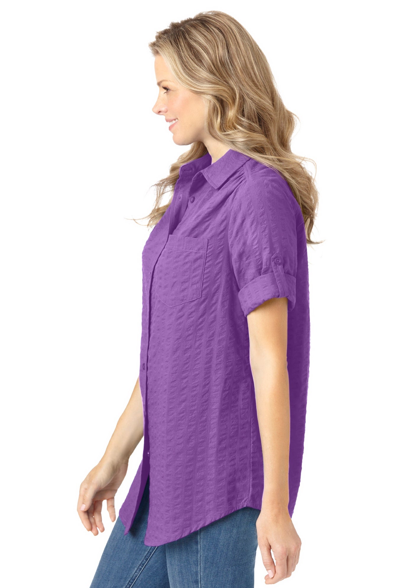 Short-Sleeve Button Down Seersucker Shirt image number 2