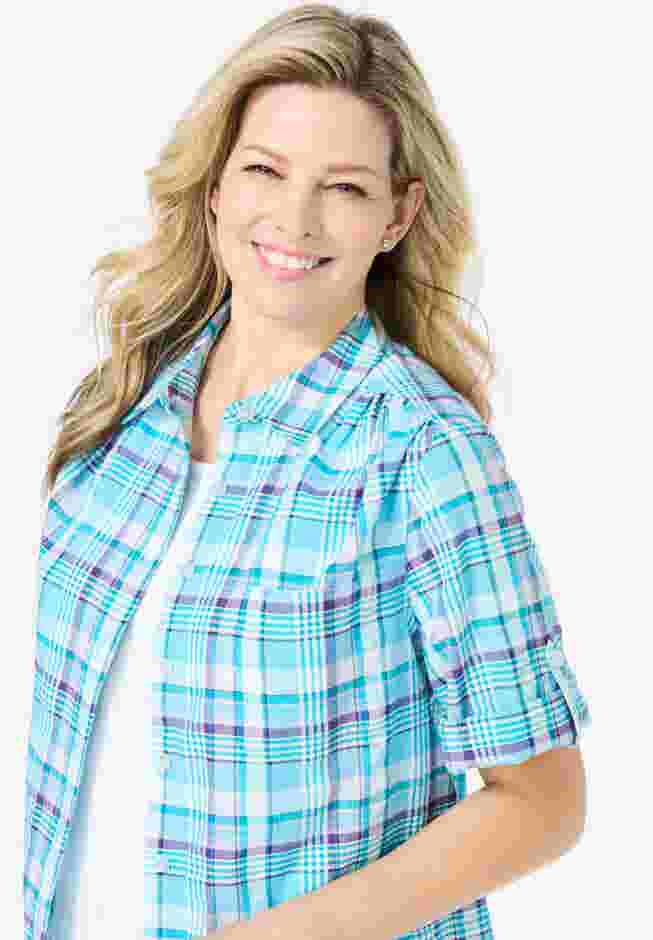 Short-Sleeve Button Down Seersucker Shirt image number 3