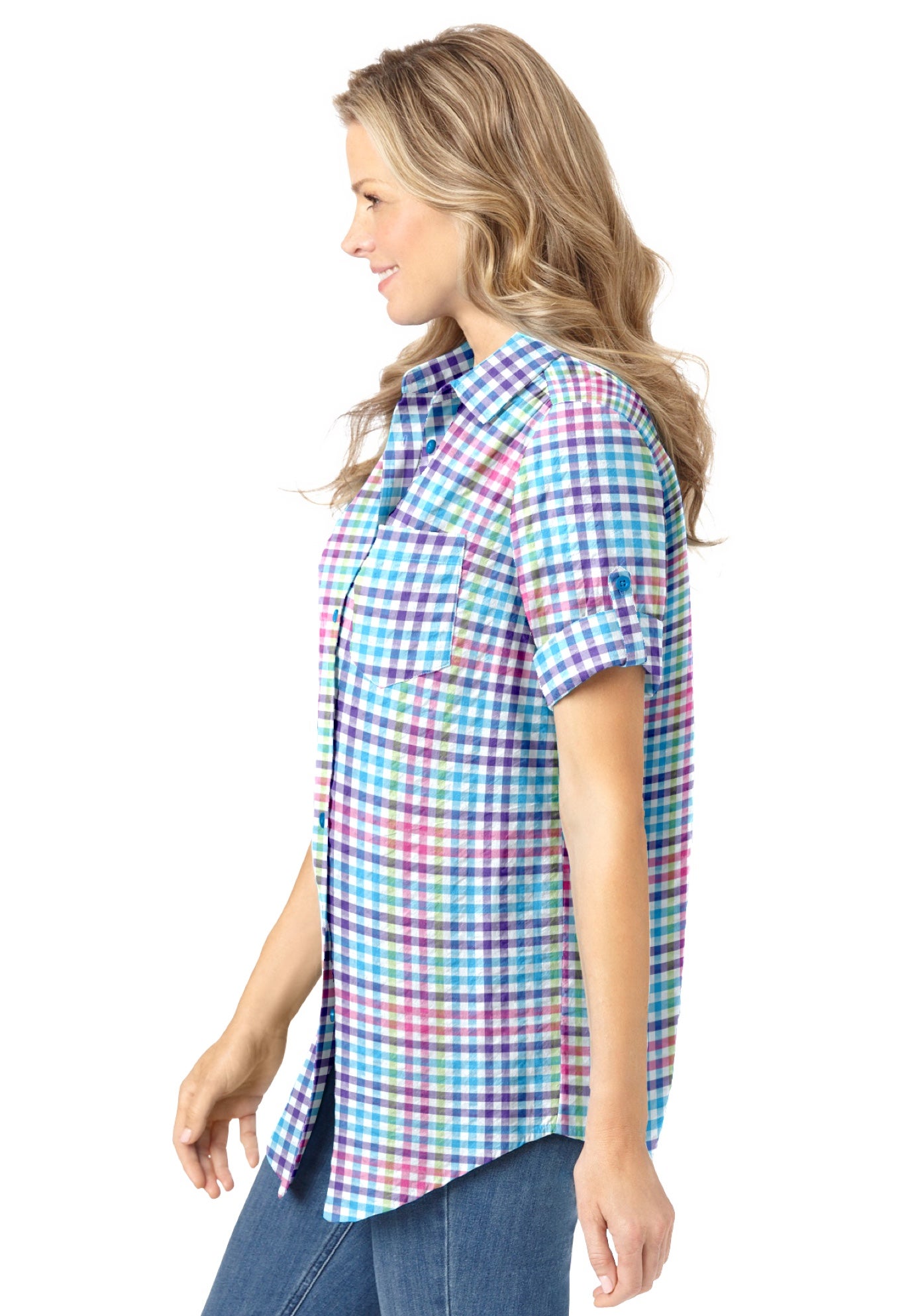 Short-Sleeve Button Down Seersucker Shirt image number 2