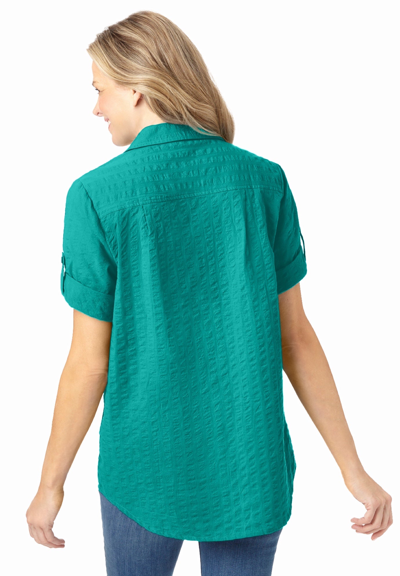 Short-Sleeve Button Down Seersucker Shirt image number 1