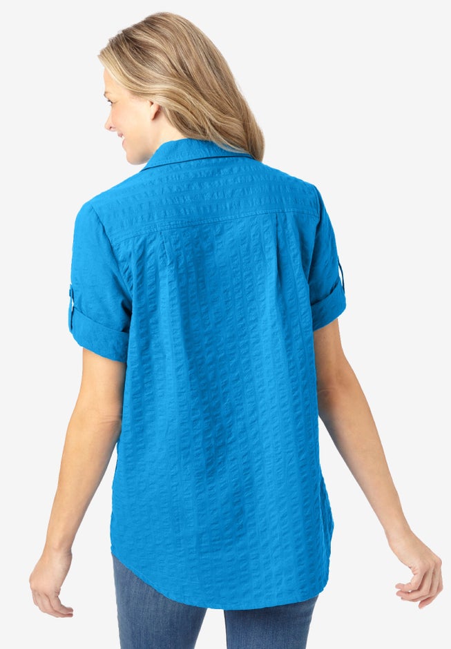 Short-Sleeve Button Down Seersucker Shirt image number 1