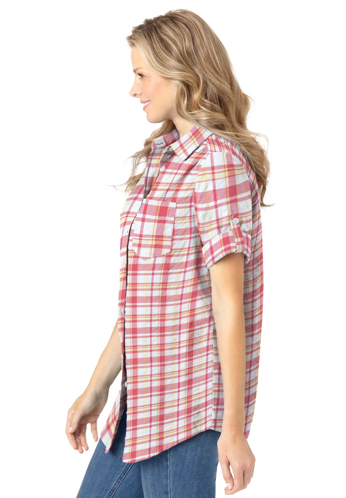 Seersucker Button Down Short-Sleeve Shirt, Rose Pink Camp