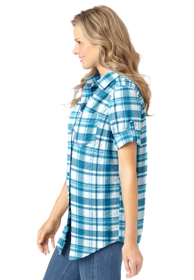 Short-Sleeve Button Down Seersucker Shirt image number 2