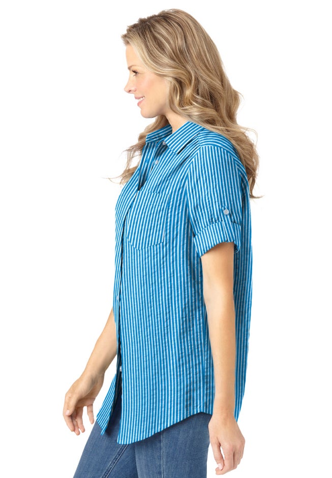 Short-Sleeve Button Down Seersucker Shirt image number 2