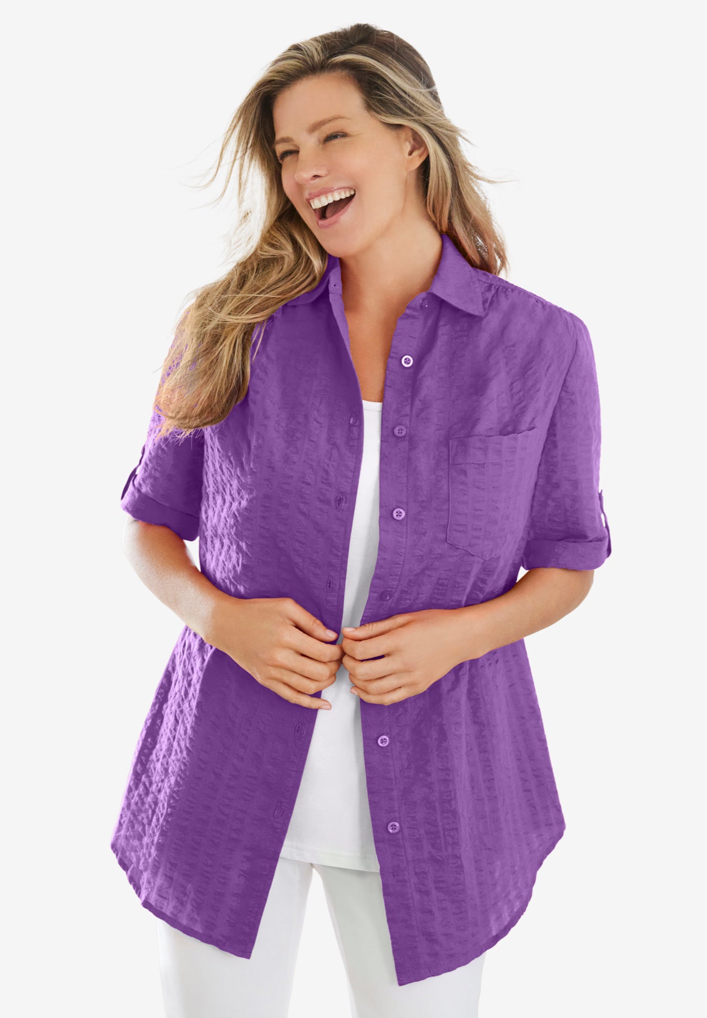 Short-Sleeve Button Down Seersucker Shirt image number 0