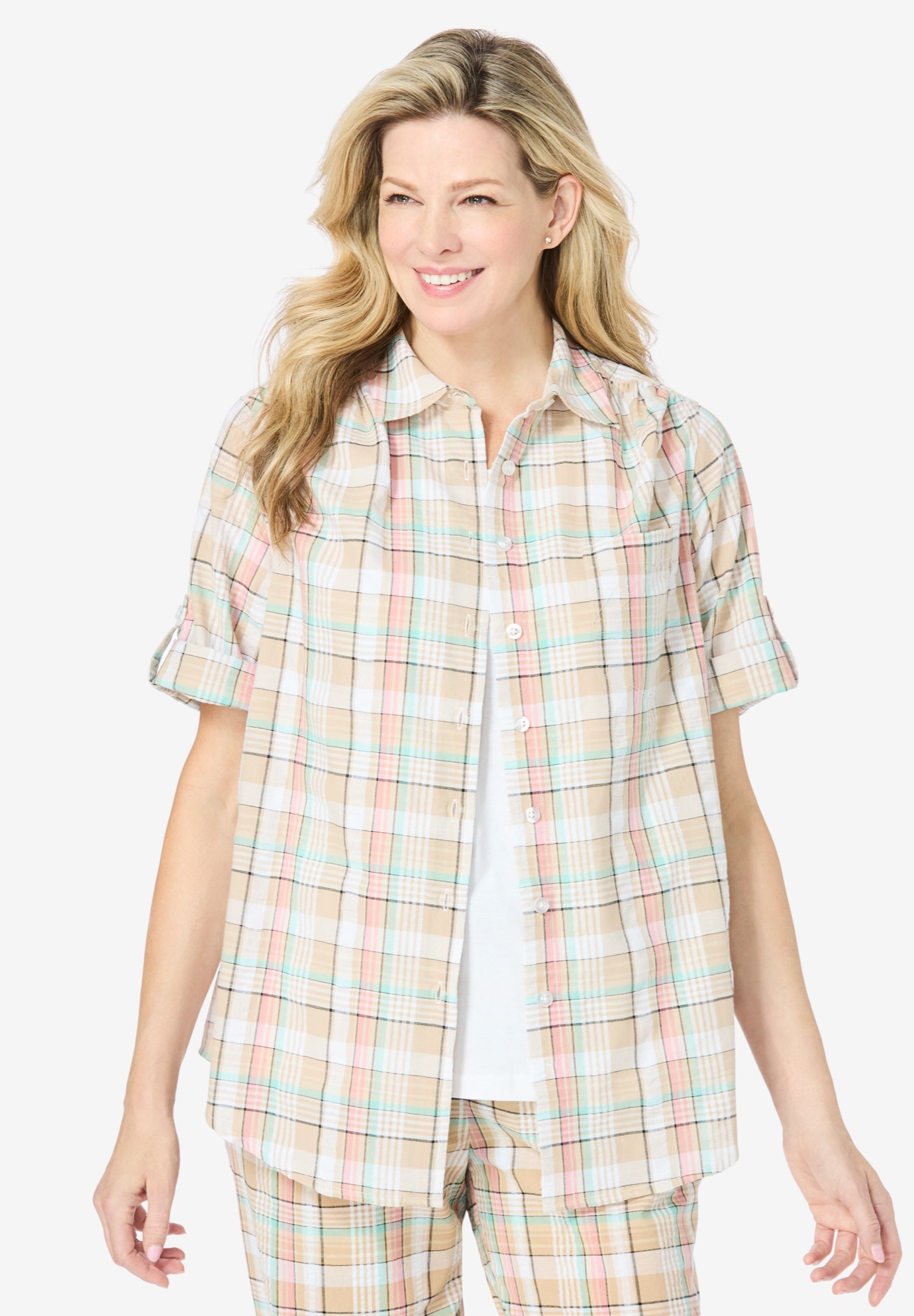 Short-Sleeve Button Down Seersucker Shirt image number 0