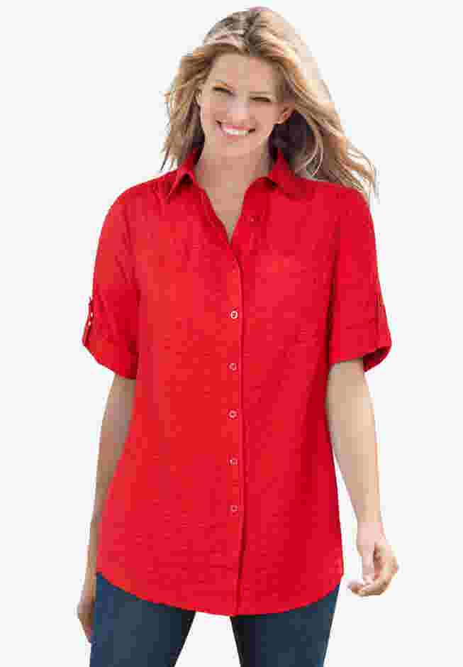 Short-Sleeve Button Down Seersucker Shirt image number 0