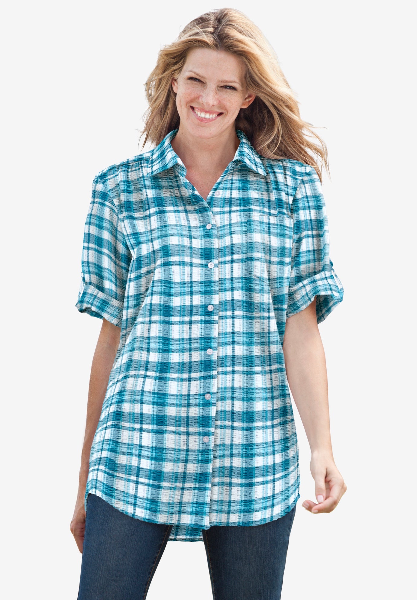 Short-Sleeve Button Down Seersucker Shirt image number 0