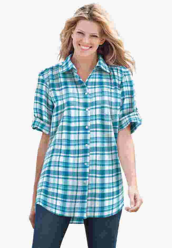 Short-Sleeve Button Down Seersucker Shirt image number 0