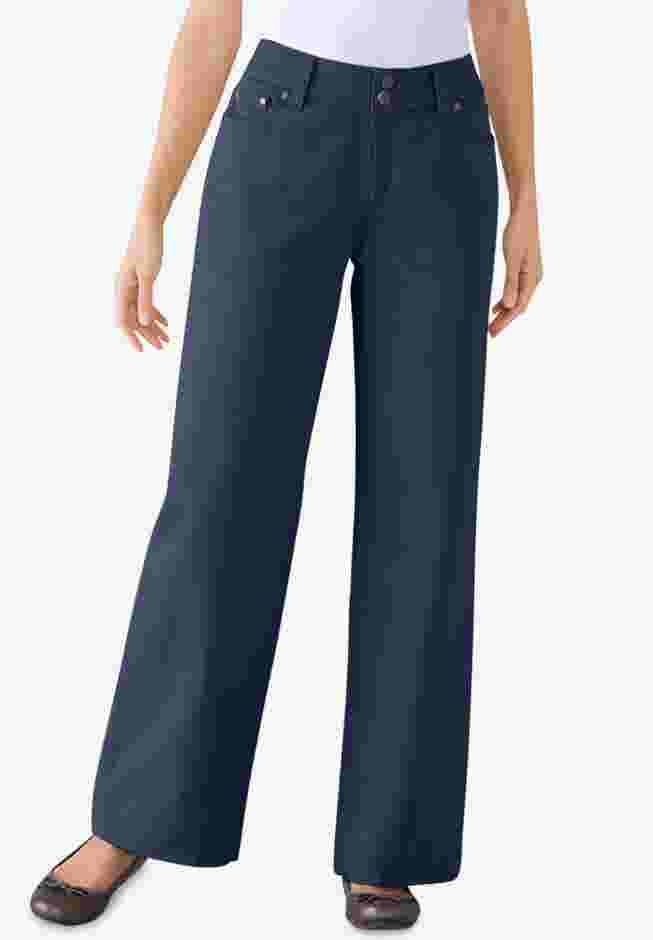 Perfect Wide-Leg All-Cotton Denim Five-Pocket Jeans image number 0