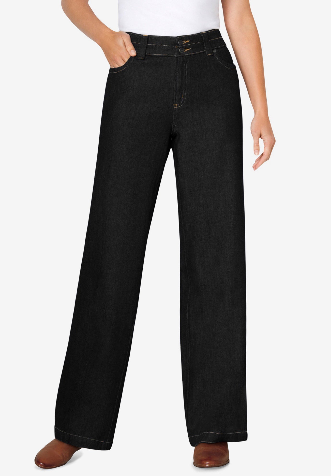 Perfect Wide-Leg All-Cotton Denim Five-Pocket Jeans image number 0