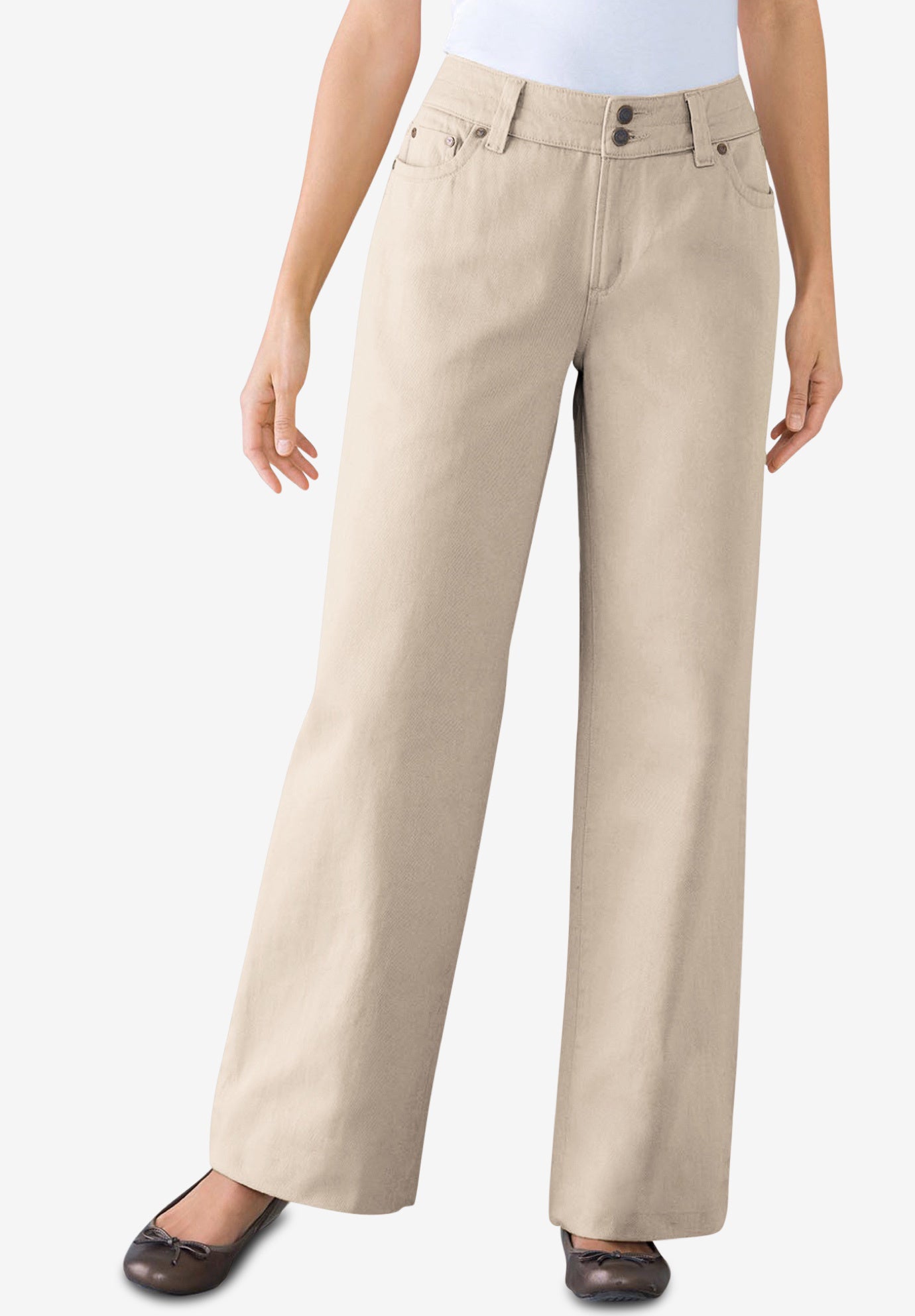 Wide-Leg Jean Perfect Cotton Denim 5-Pocket, Natural Khaki