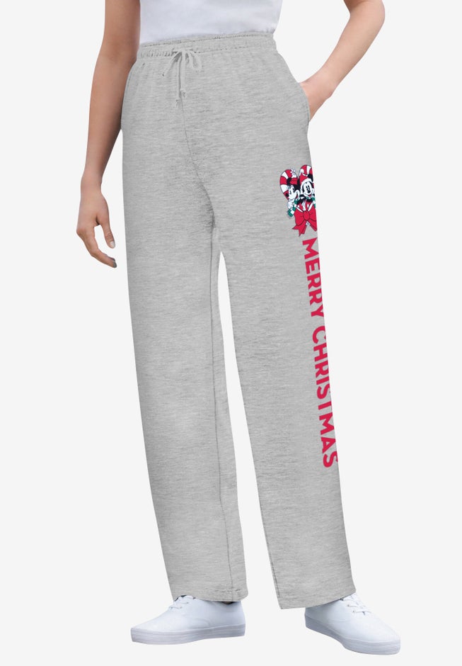 Disney Women's Fleece Navy Sweatpants Xmas Heather Grey Mickey Minnie image number null