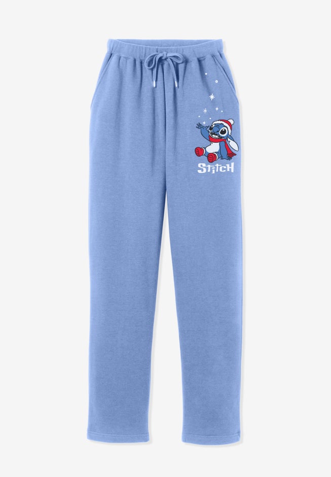 Disney Women's Fleece Sweatpants French Blue Christmas Stitch image number null