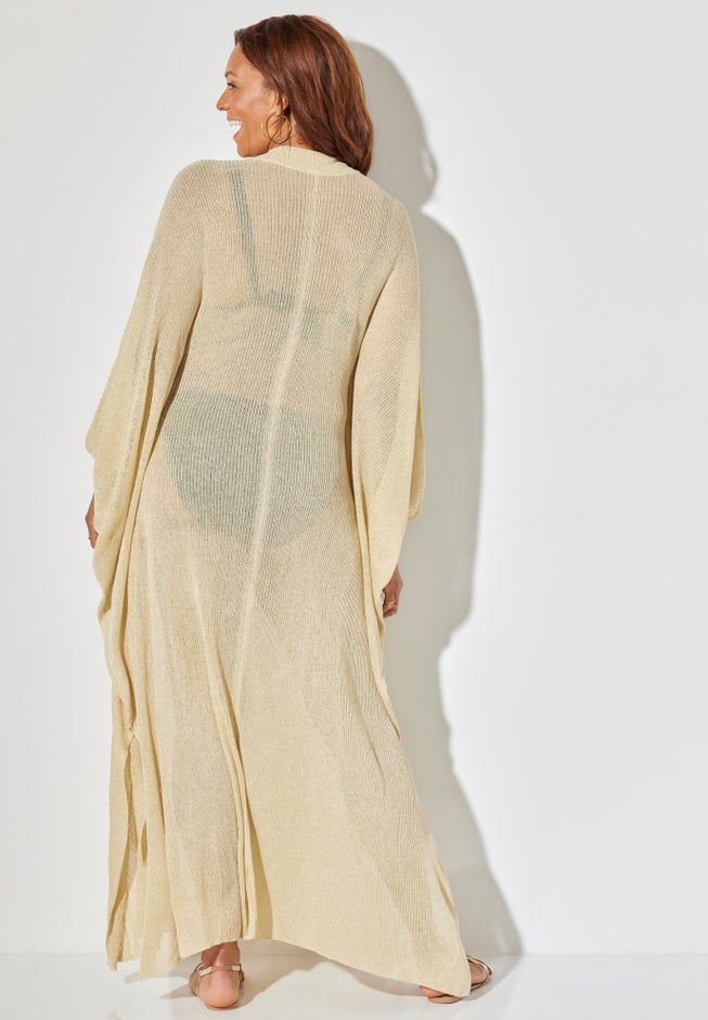 Long V-Neck Shimmer Caftan Tunic Cover Up image number 1