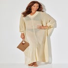 Long V-Neck Shimmer Caftan Tunic Cover Up image number null
