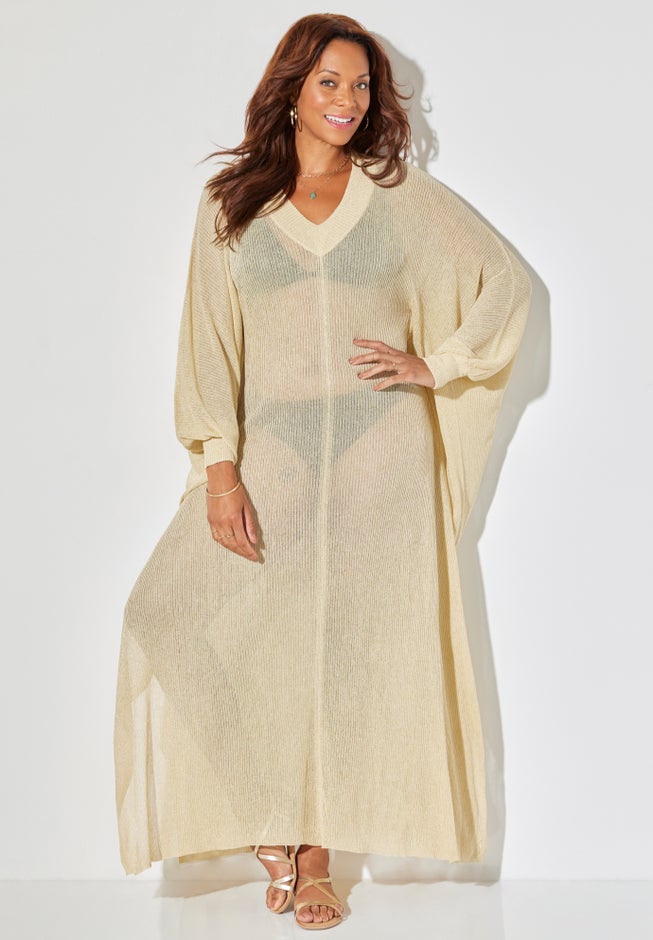 Long V-Neck Shimmer Caftan Tunic Cover Up image number 5