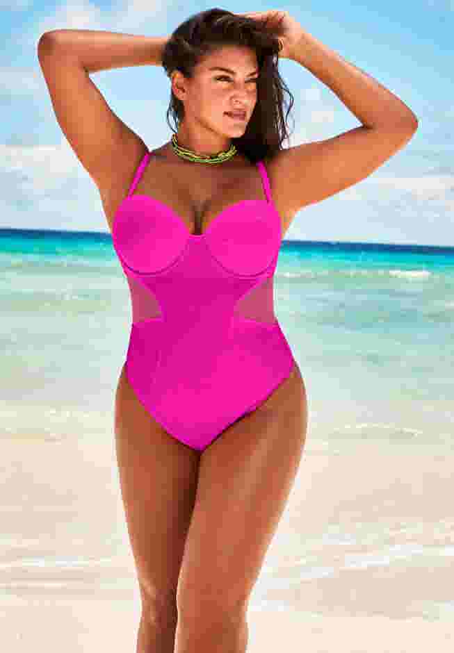 Cup Sized Mesh Underwire One Piece Swimsuit image number 0
