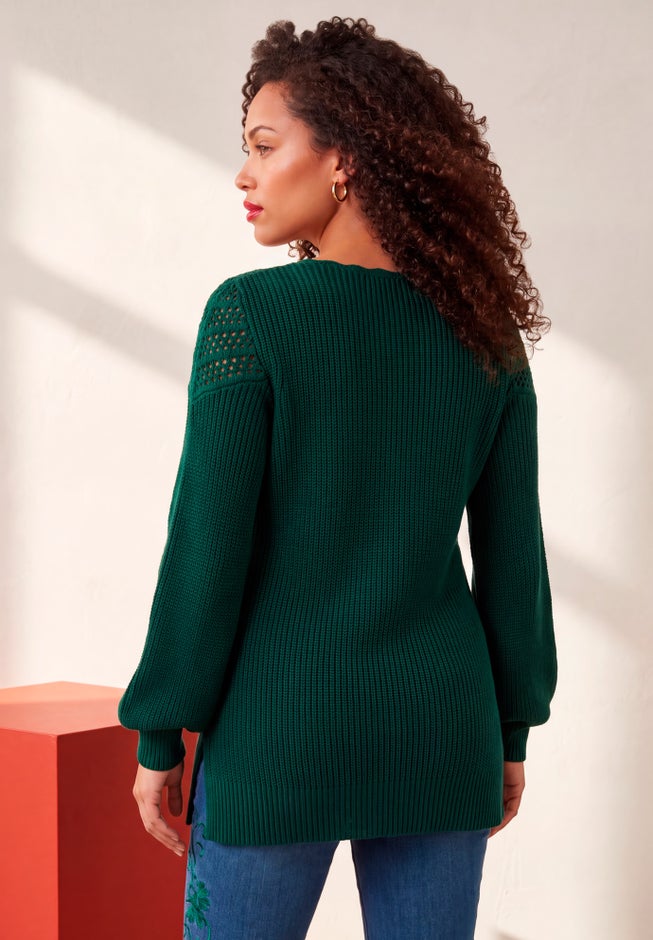 Plus Size Crochet Pullover Sweater with Sweetheart Neckline image number 1