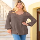 Plus Size Crochet Pullover Sweater with Sweetheart Neckline image number null