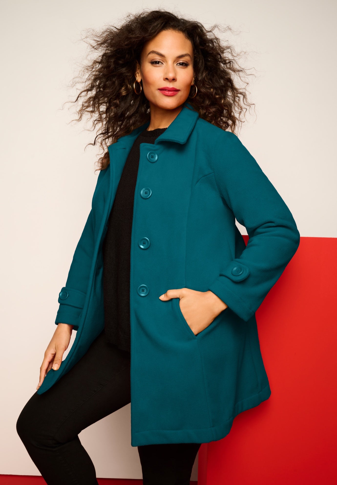 Plus Size Button Up Fleece Jacket image number 1