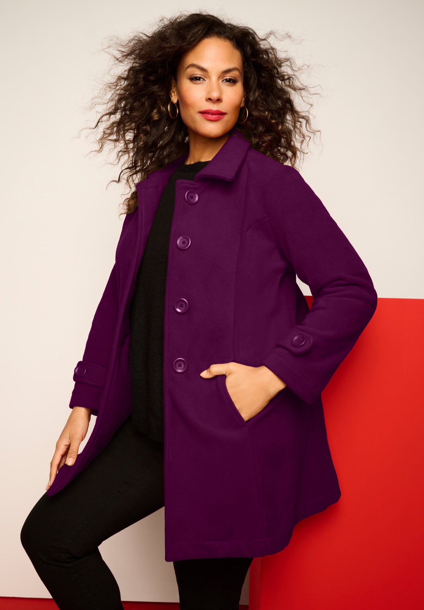 Plus Size Button Up Fleece Jacket image number 0