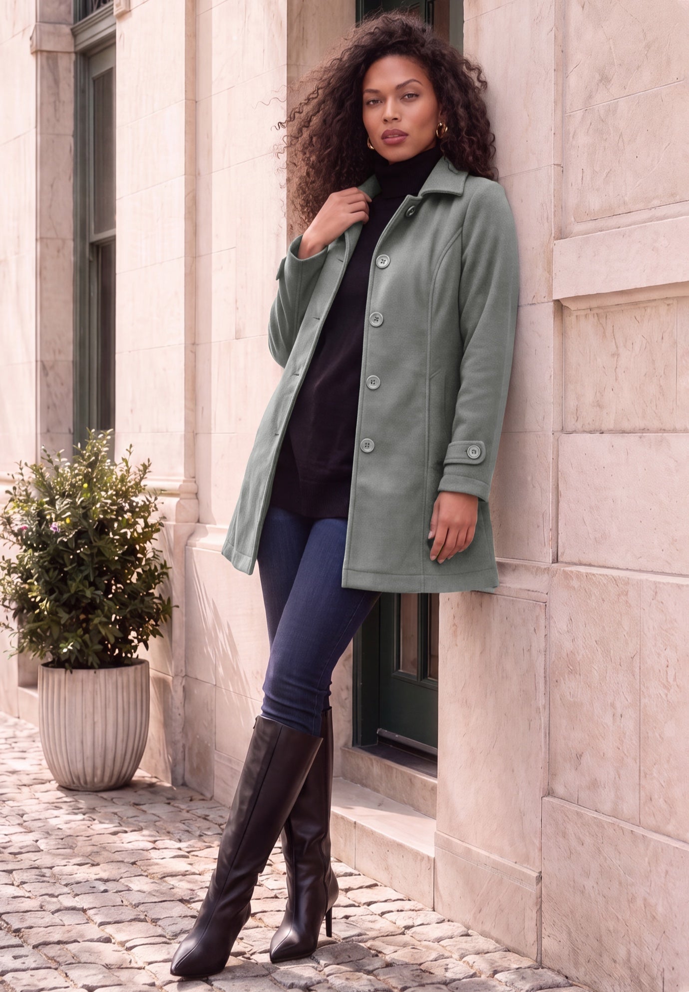 Plus Size Button Up Fleece Jacket image number 1