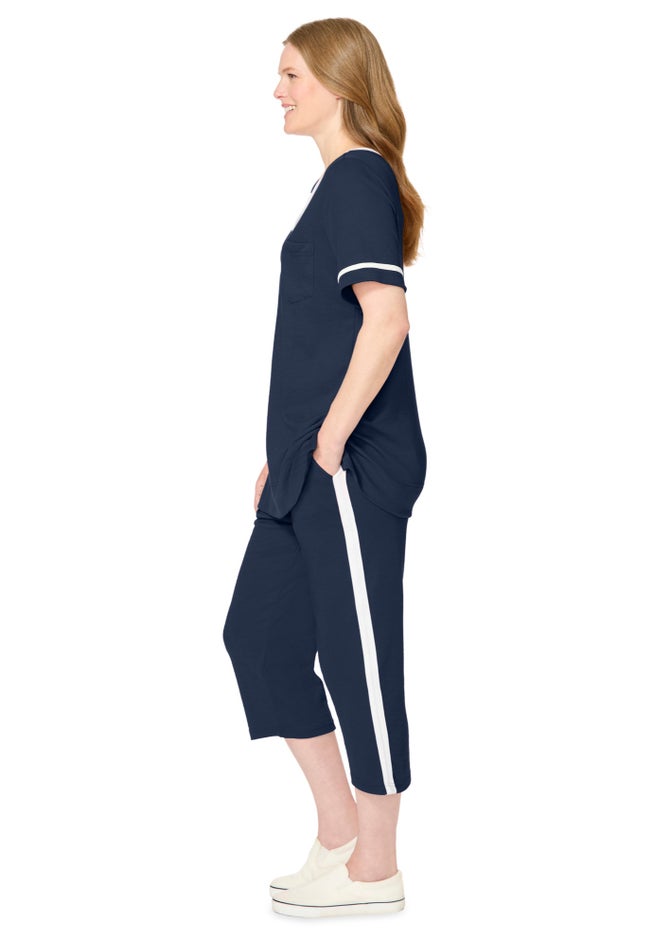 Contrast Stripe Capri Set image number 2